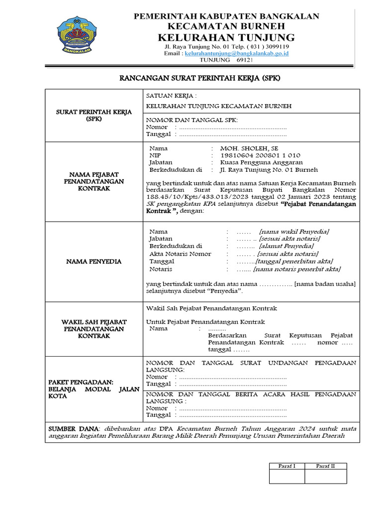 Rancangan Surat Perintah Kerja SPK | PDF
