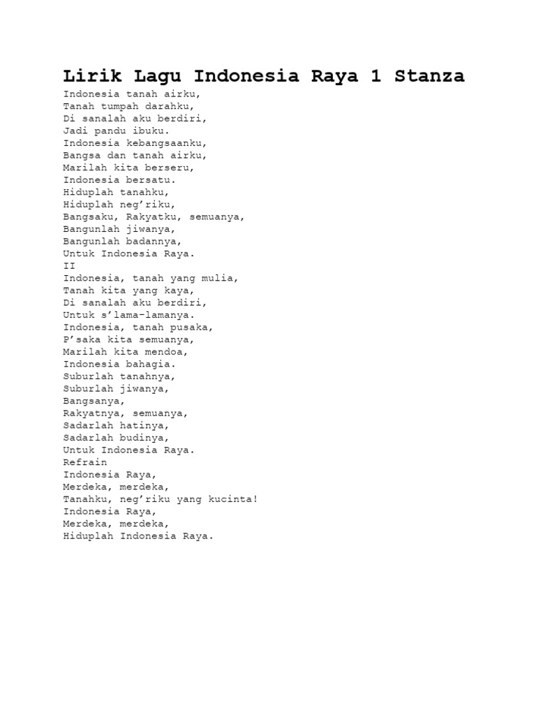 Lirik Lengkap Indonesia Raya Stanza 1 | PDF