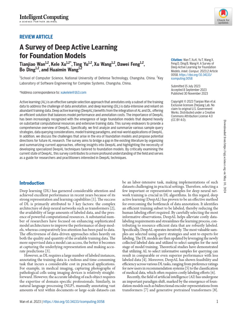 Wan JNL Survey 2023 A Survey of Deep Active Learning For Foundation ...