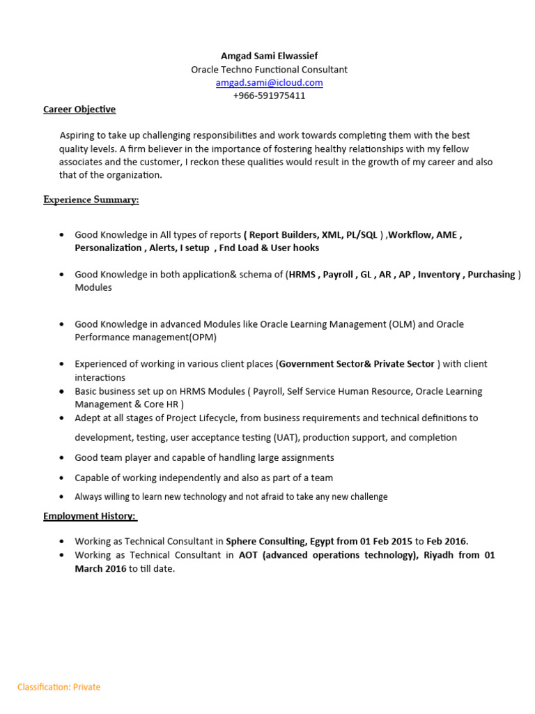 Oracle Techno Functional Consultant Resume | PDF | Databases | Human ...