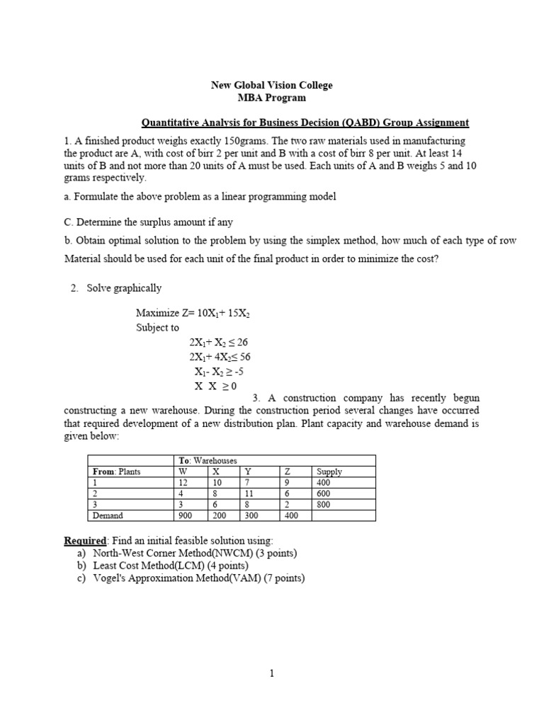 QABD: Linear Programming Assignments | PDF | Linear Programming ...