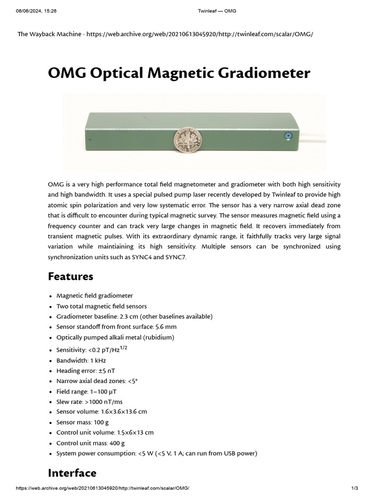 Twinleaf OMG Magnetic Gradiometer Overview | PDF | Magnetometer | Metrology