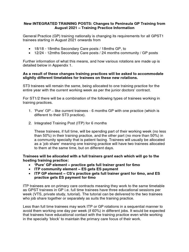 Changes to Peninsula GP Training 2021 | PDF | Family Medicine | General ...