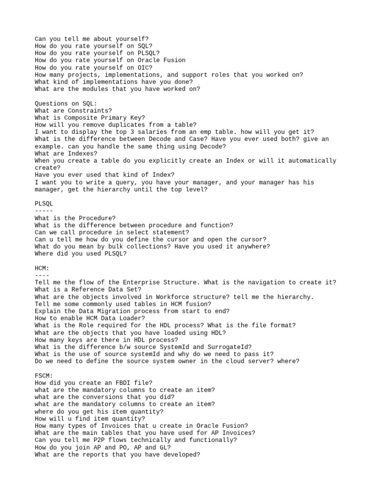 Oracle SQL, PLSQL, and Fusion Interview Guide | PDF | Pl/Sql | Computer ...