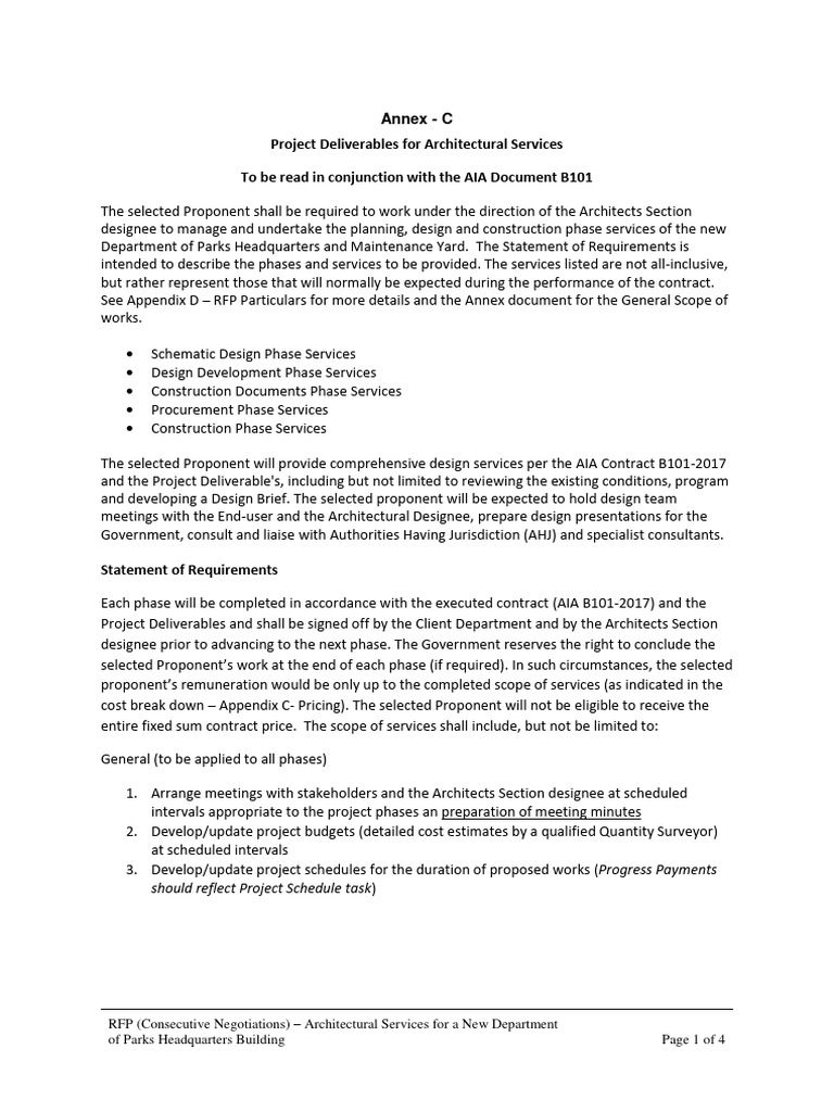 Architectural RFP for Parks HQ Building | PDF | Architect ...