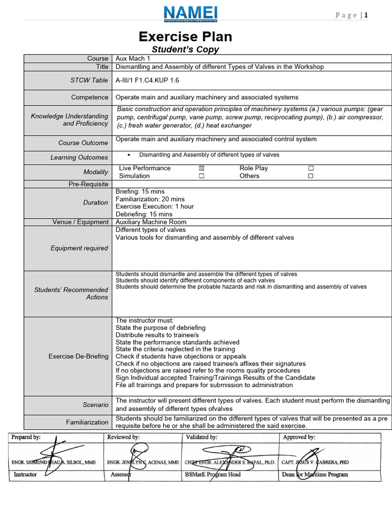 AuxMach1 Exercise 2 Students Copy Exercise Plan Format Download