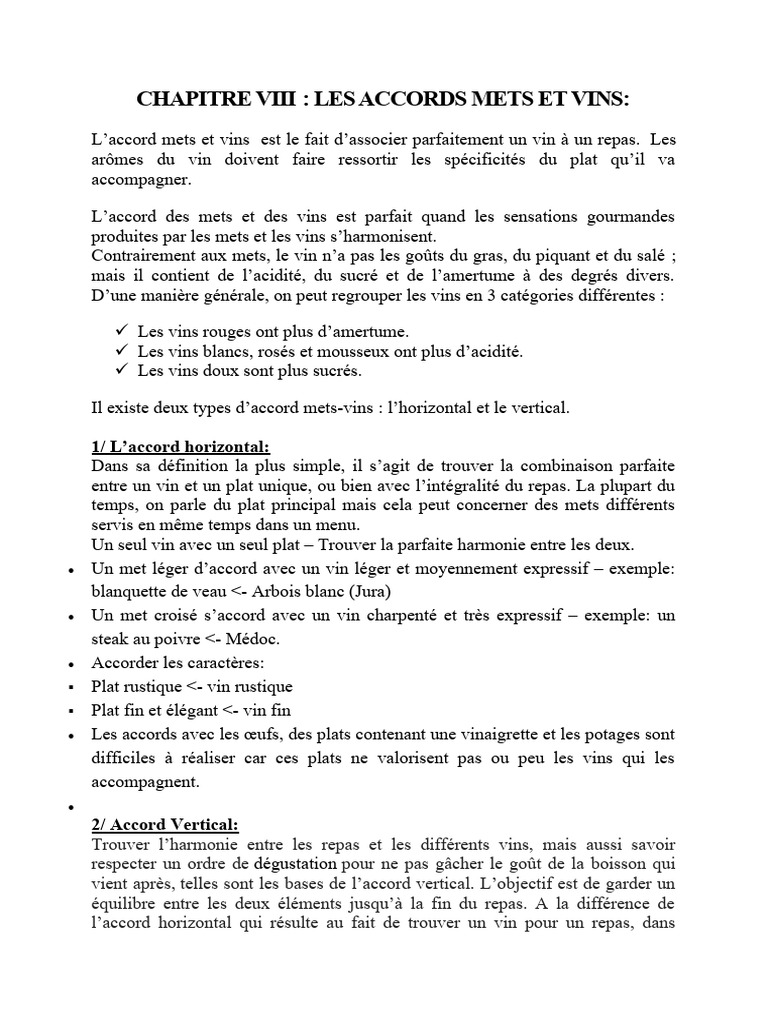 Accords Mets et Vins : Guide Pratique | PDF | Vins | Nourritures