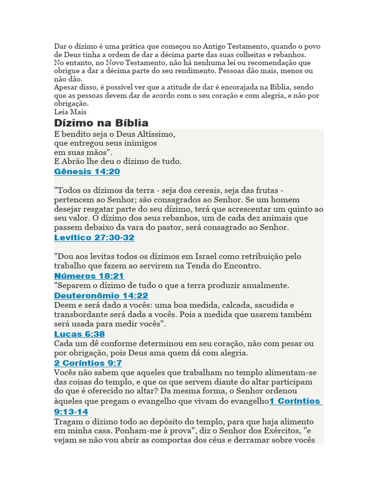 Dízimo na Bíblia: Práticas e Ensinamentos | PDF | Dízimo | Textos ...