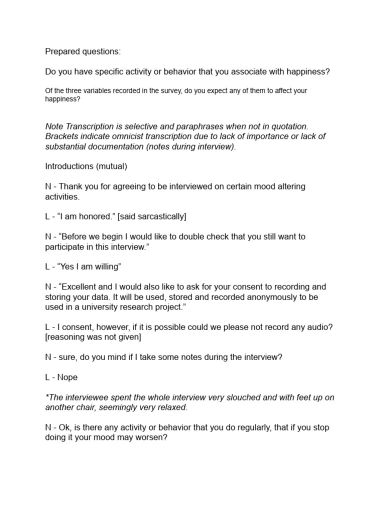Semi Structured Interview Notes - Transcript | PDF | Mental Health ...