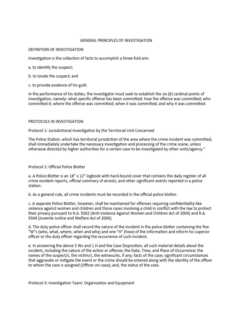 Principles of Criminal Investigation | PDF | Police | Crime Scene