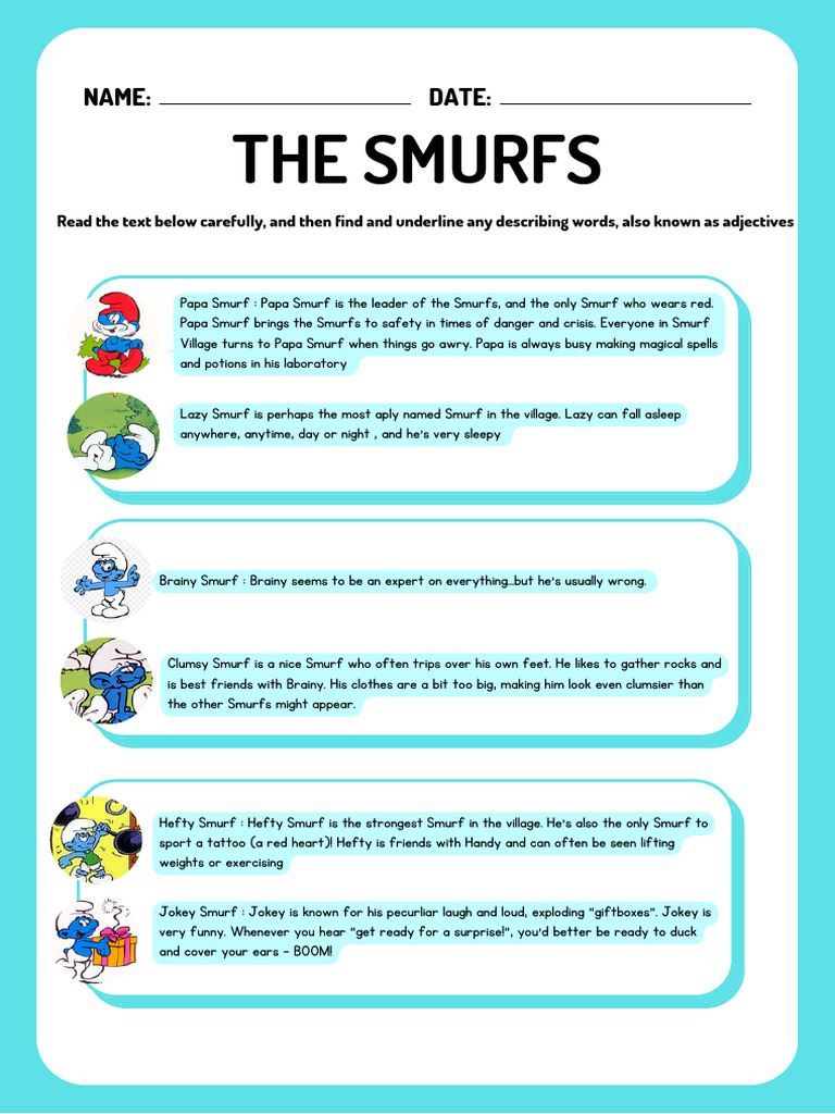 Edited. The SMURFS Worksheet | PDF | Dupuis Titles