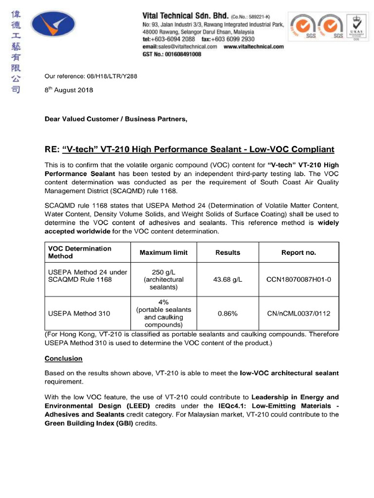 VT-210 VOC W Cover Letter | PDF