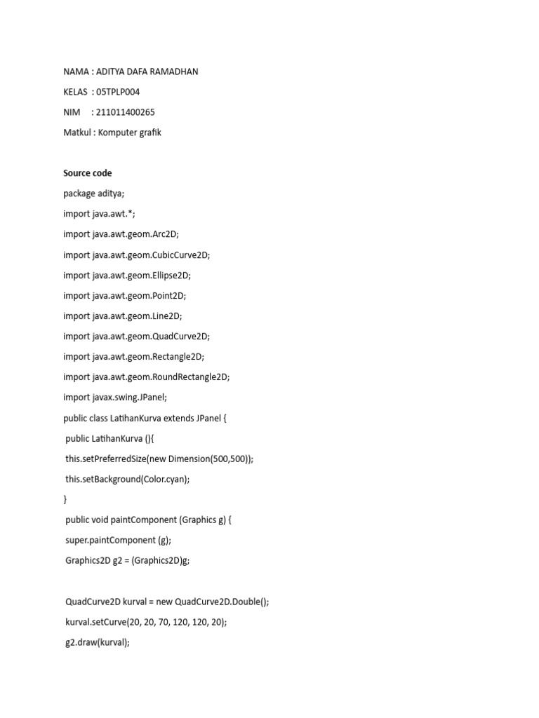 Java Graphics Code Examples | PDF | Text | Symbols