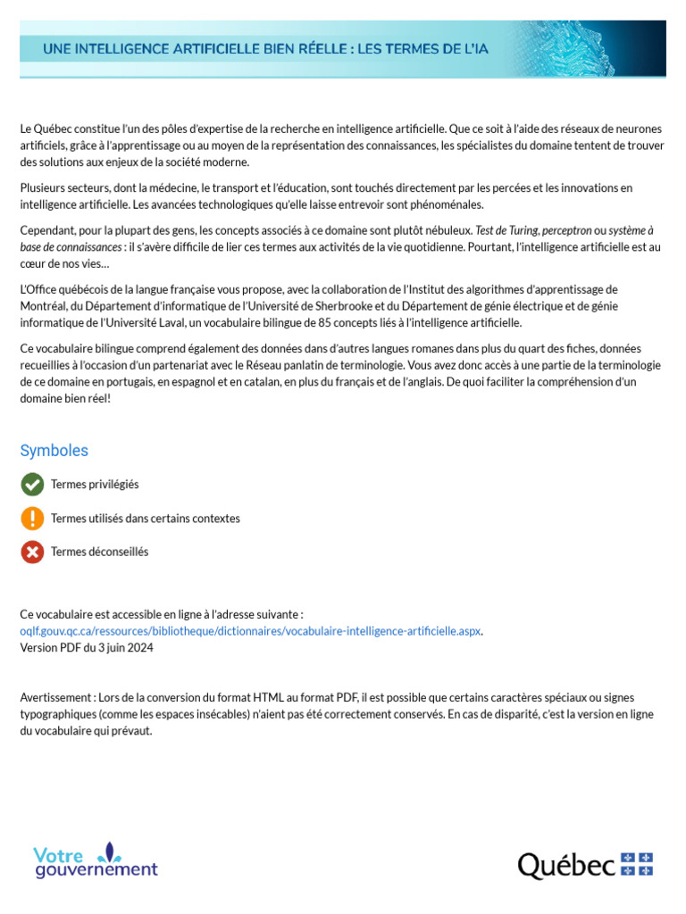 Vocabulaire de l'Intelligence Artificielle | PDF | Apprentissage ...