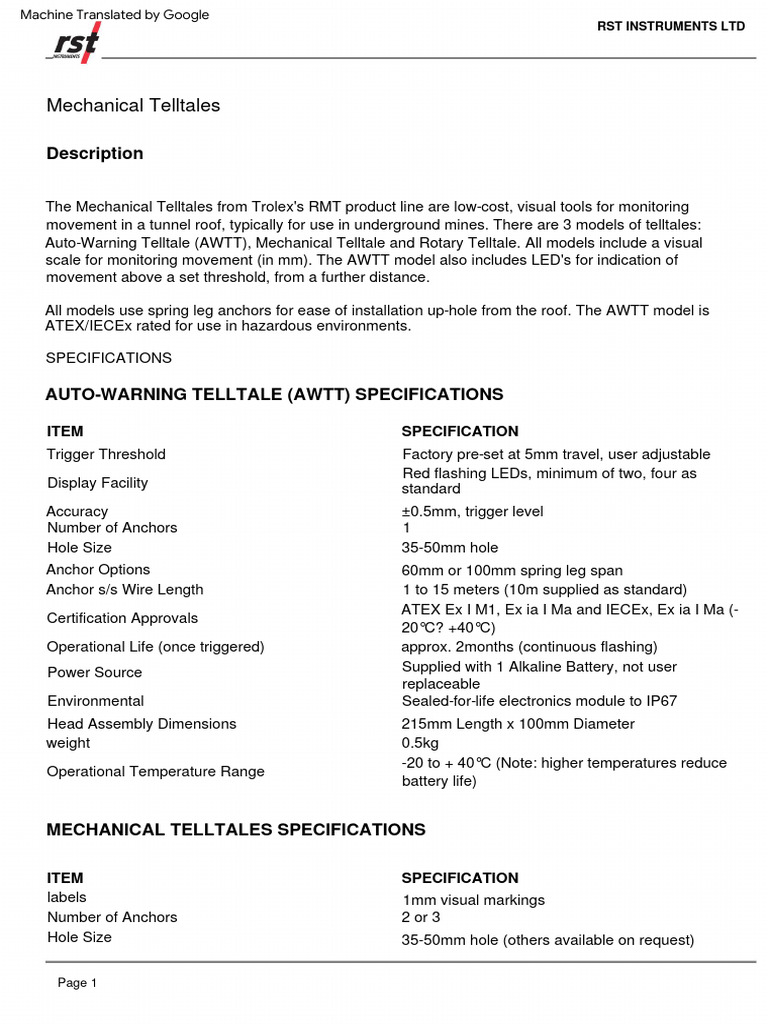 Mechanical Telltales for Mine Monitoring | PDF | Anchor | Manufactured ...