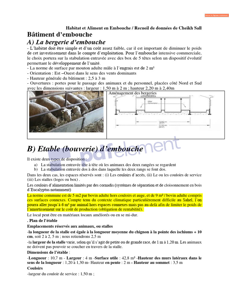 Plans d'Étables pour Embouche Bovine | PDF