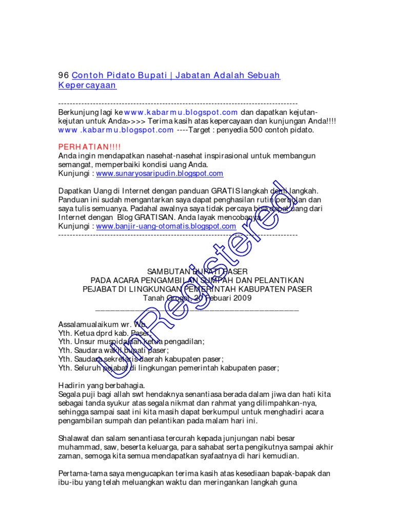 96 Contoh Pidato Bupati Jabatan Adalah Sebuah Kepercayaan