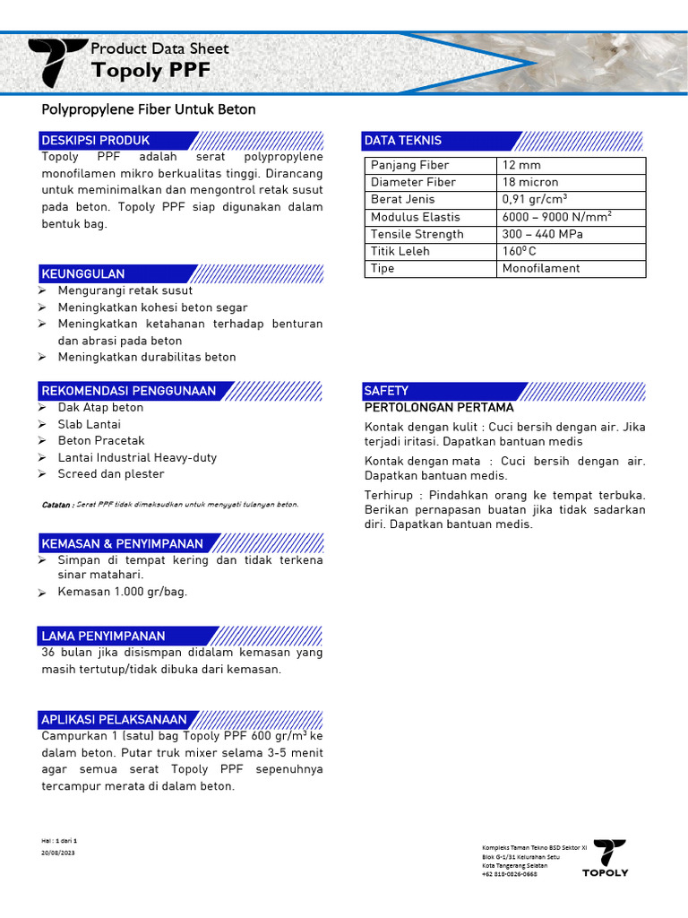 Serat Polipropilen untuk Beton Topoly | PDF