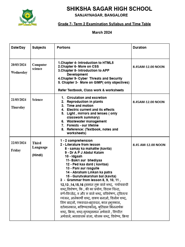 Grade 7 Exam Schedule | PDF | Linguistics | Syntax