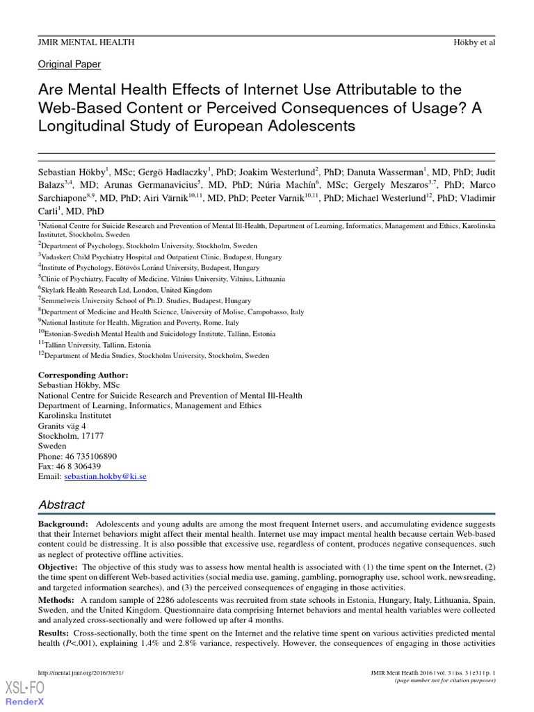 Internet Use & Teen Mental Health | PDF | Mental Health | Internet