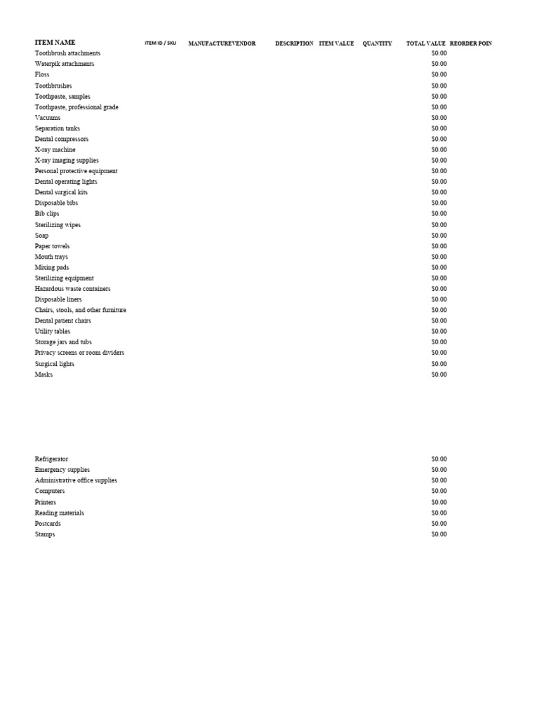 Sortly Dental Inventory Template PDF Barcode