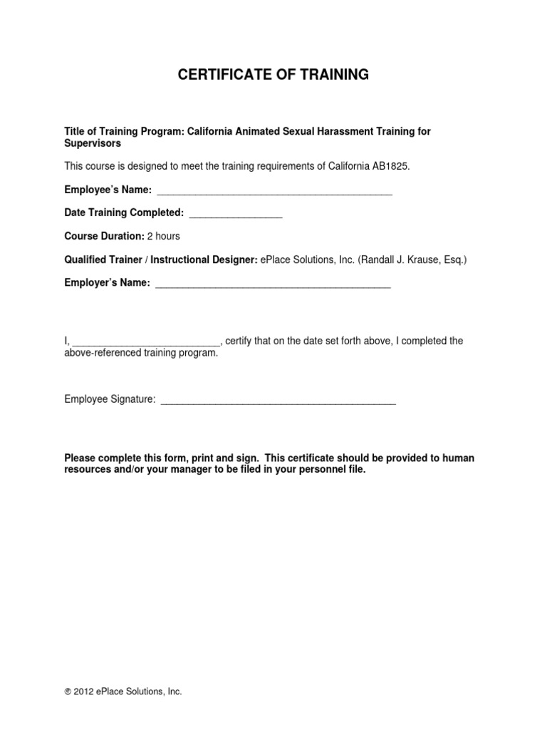 Certificate supervisortraining ca 2 hour pdf