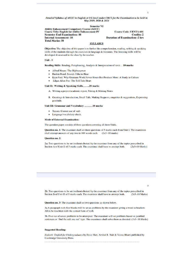 English Syllabus 2025 Pdf