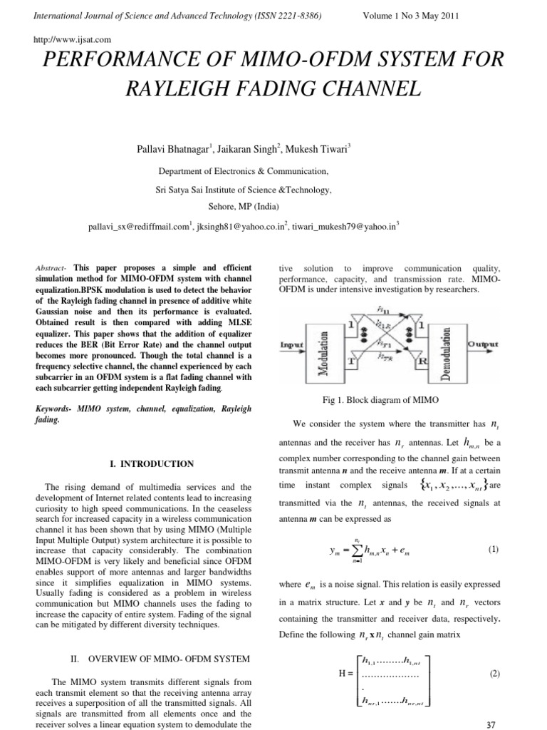 MIMO-OFDM Performance in Rayleigh Fading | PDF | Mimo | Orthogonal ...