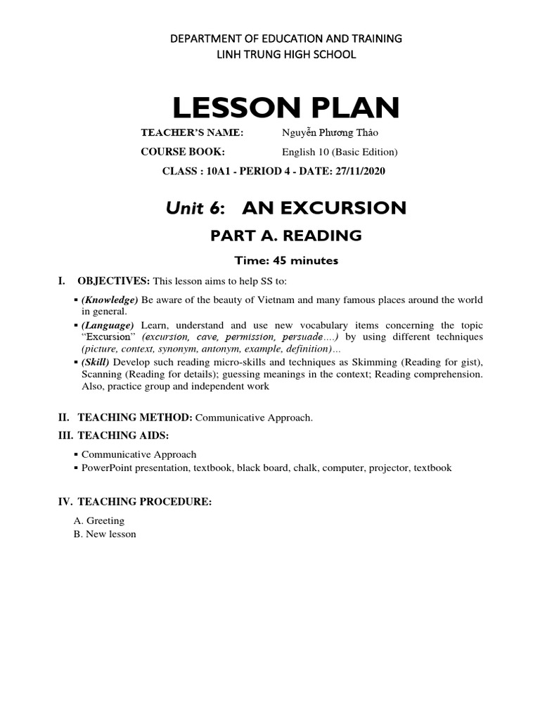 Lesson plan unit 6 class 10 listening pdf lesson plan reading