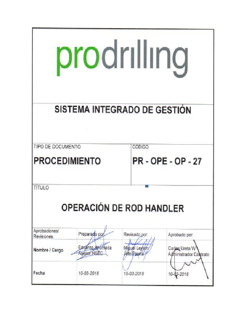 Procedimiento de Operación Rod Handler | PDF | Business