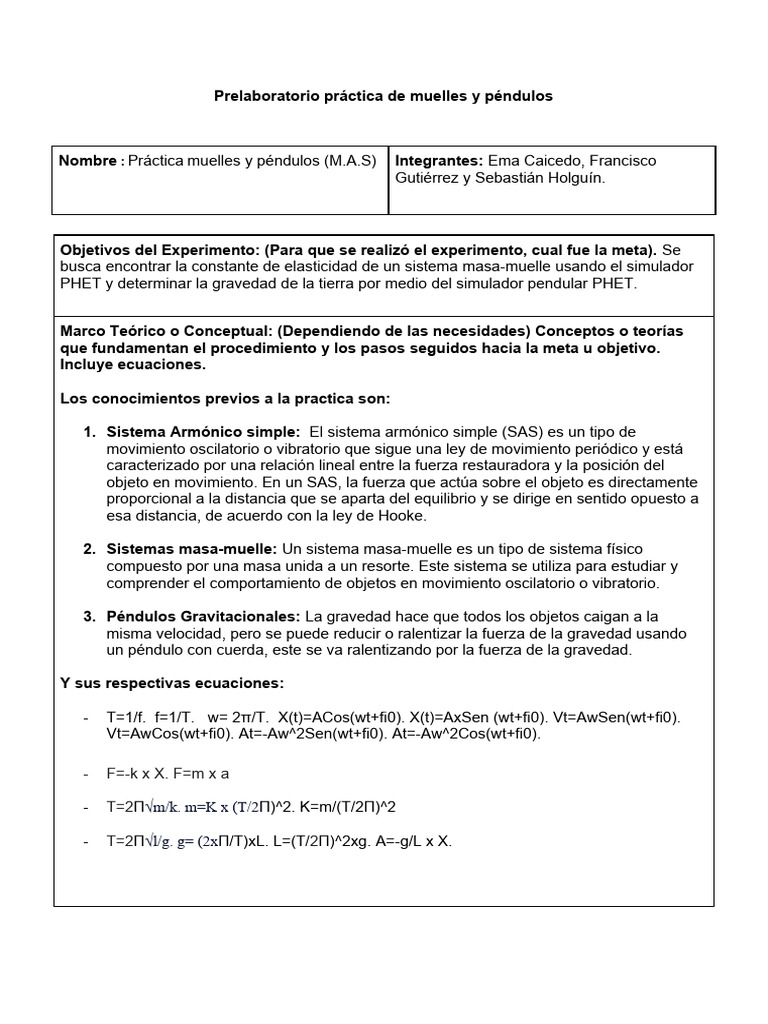 Formato Práctica | PDF | Fuerza | Oscilación