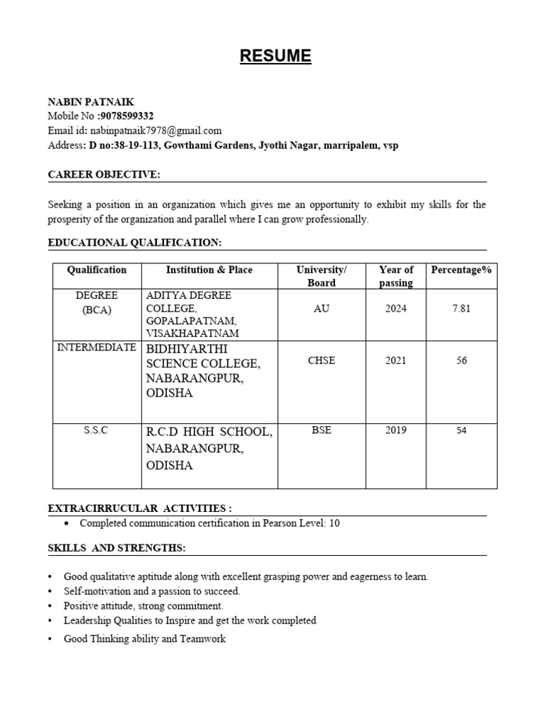 Naukri NabinPatnaik (Fresher) | PDF