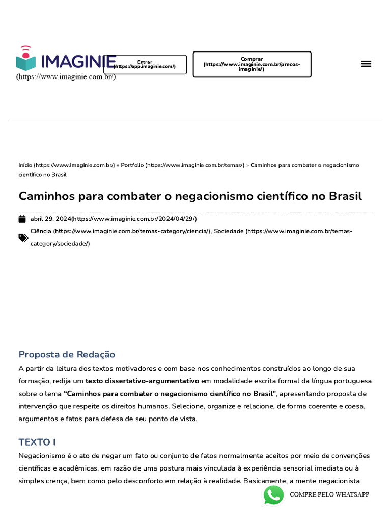 Caminhos para Combater o Negacionismo Científico No Brasil - Correção ...