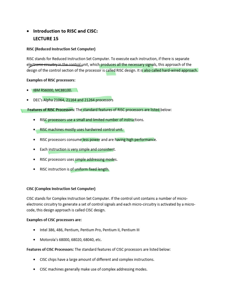 Introduction to risc and cisc risc reduced instruction set computer