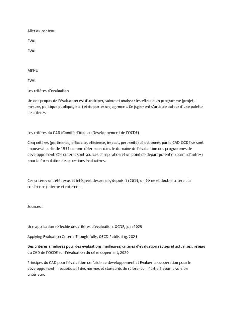 Critères d'évaluation du CAD-OCDE | PDF | Durabilité | Environnement ...