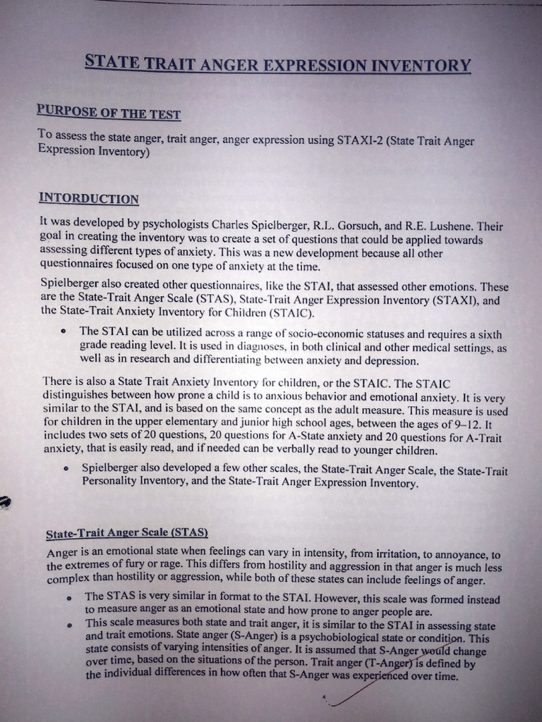 State-Trait Anger Expression Inventory | PDF | Abnormal Psychology ...