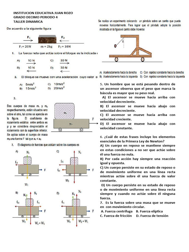 TALLER DE DINAMICA | PDF | Fuerza | Masa
