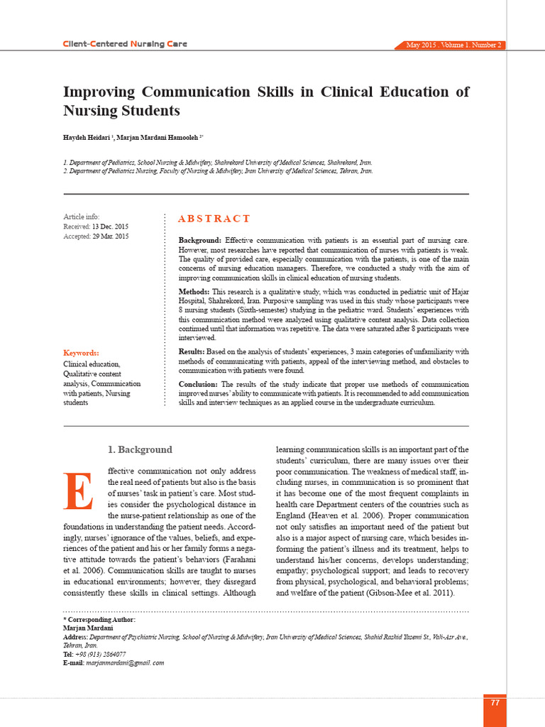 Enhancing Nursing Students' Communication Skills | PDF | Nursing | Patient