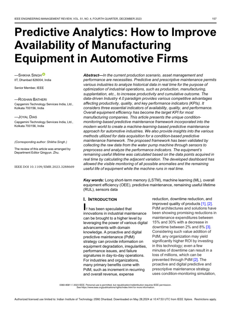 Predictive Maintenance in Automotive Manufacturing | PDF | Machine ...