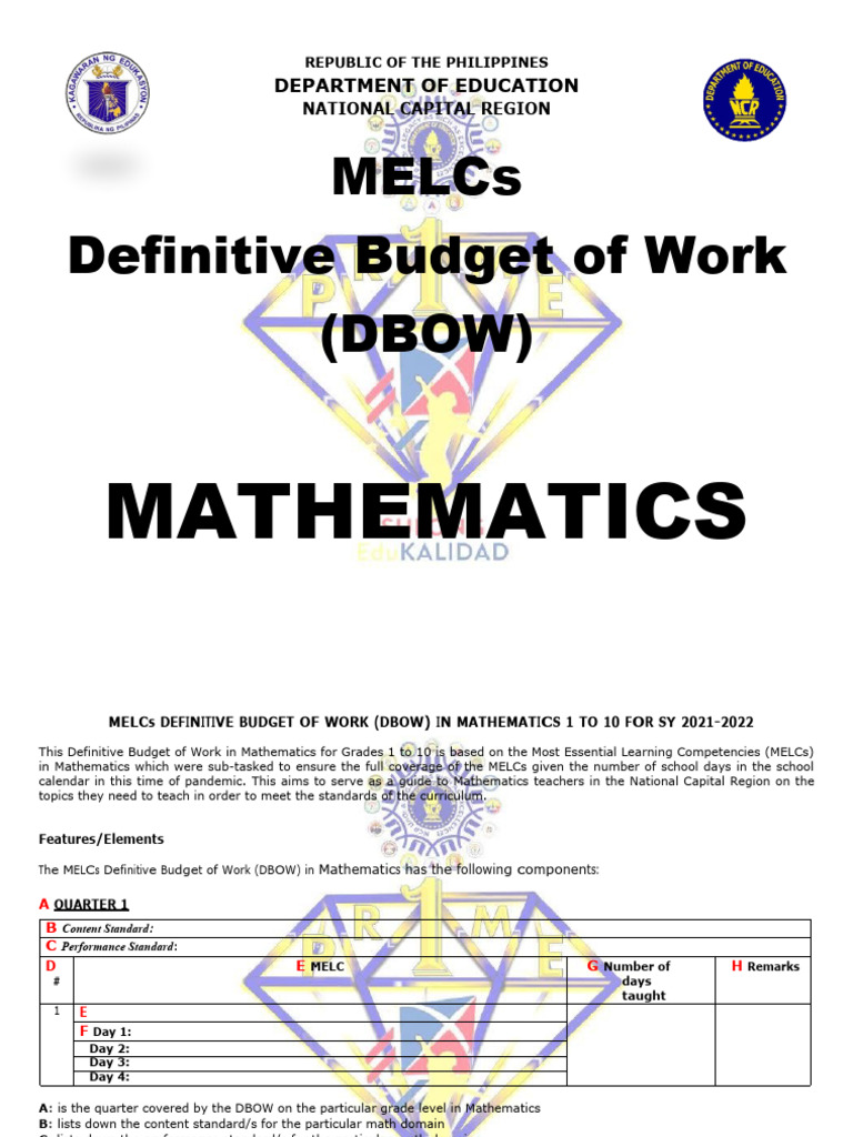 Grade 10 MELCs Math DBOW 2021-2022 | PDF | Polynomial | Circle