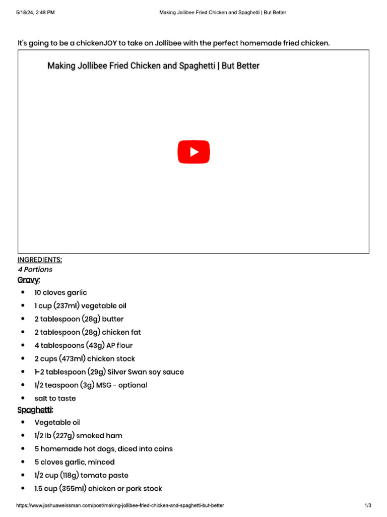 Homemade Jollibee Joshua Weissman PDF