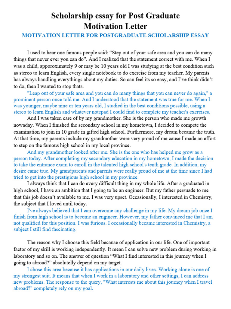Scholarship Essay For Post Graduate | PDF