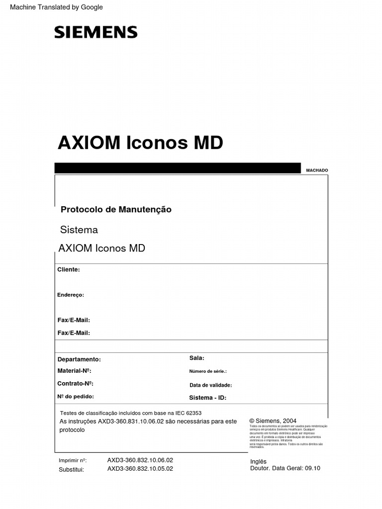 Protocolo de Manutenção AXIOM MD | PDF