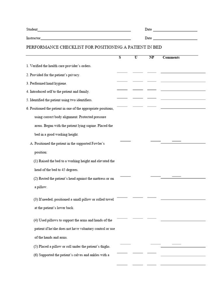 PositioningaPatientinBed Checklist | PDF | Anatomical Terms Of Motion ...