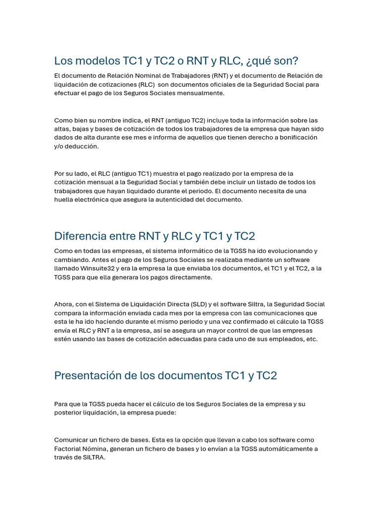Modelos TC1 y TC2: RNT y RLC explicados | PDF | Tecnologías de la ...