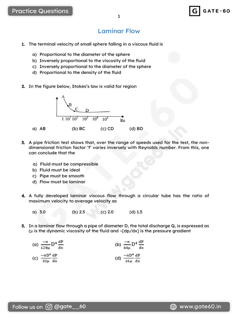 Laminar Flow Practice Problems | PDF | Fluid Dynamics | Laminar Flow