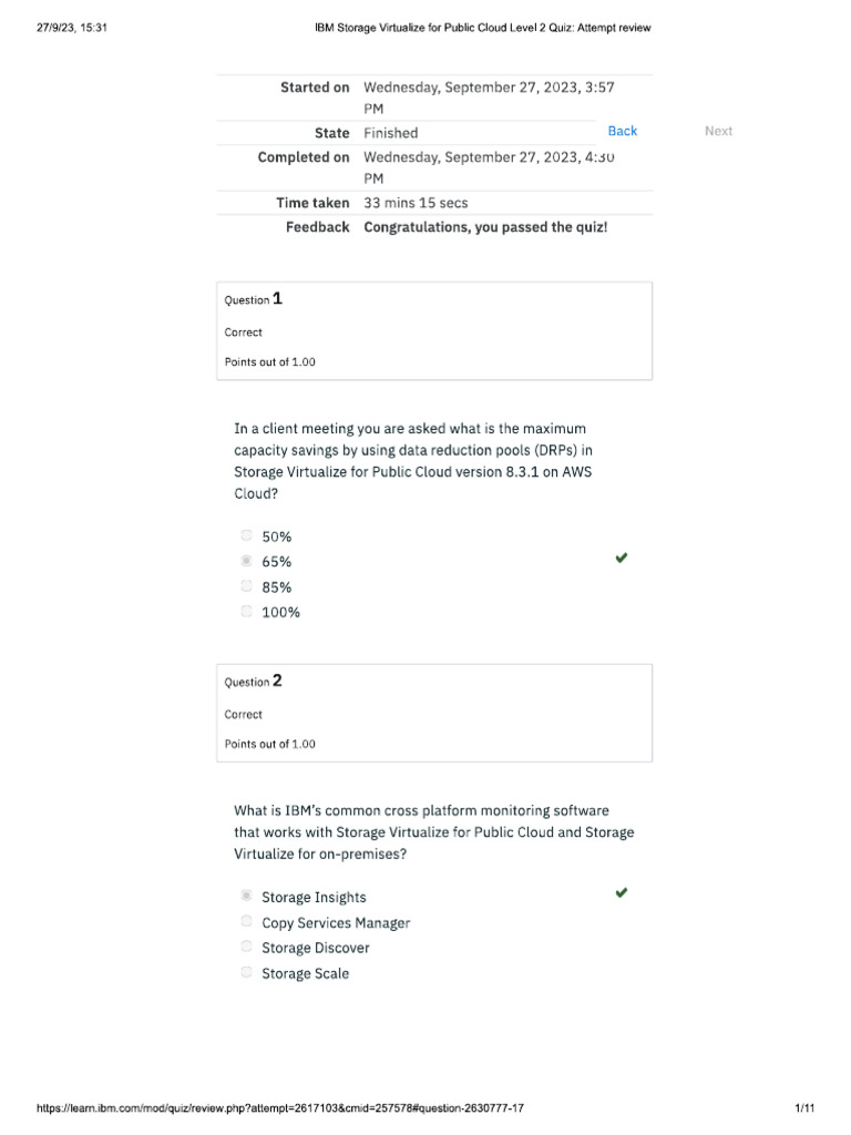 IBM Storage Virtualize For Public Cloud Level 2 Quiz | PDF