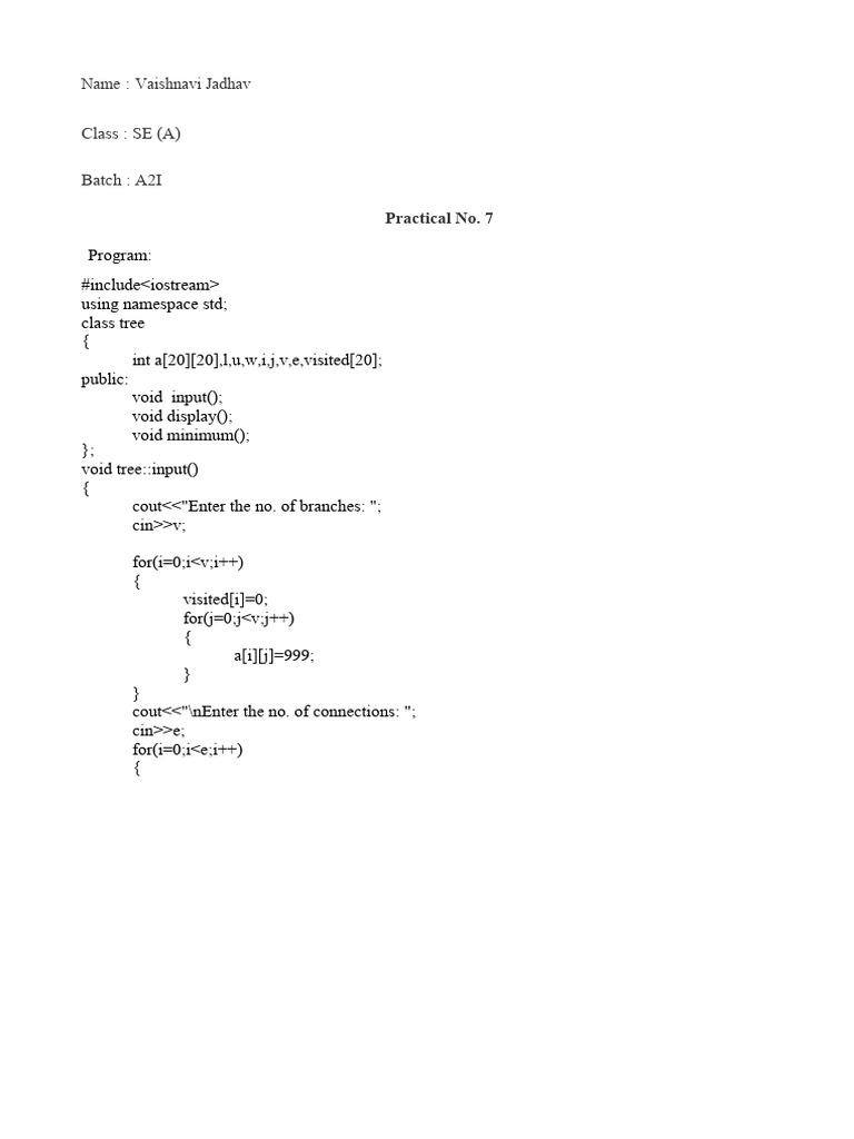Prim's Algorithm Implementation in C++ | PDF | Computer Programming | C++