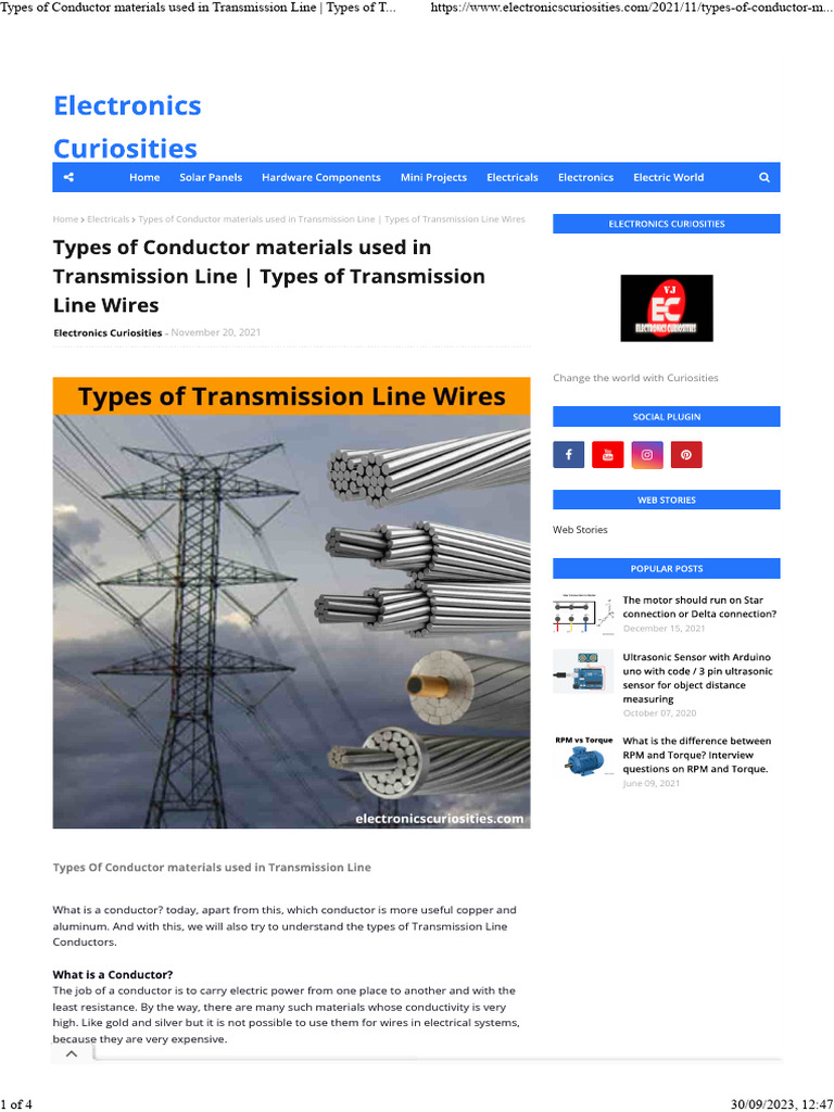 Types of Conductor Materials Used in Transmission Line Types of