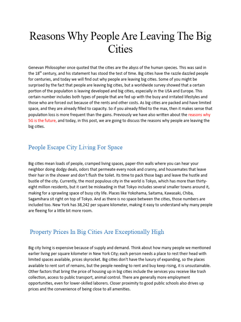 Reasons Why People Are Leaving The Big Cities | PDF | Pollution ...